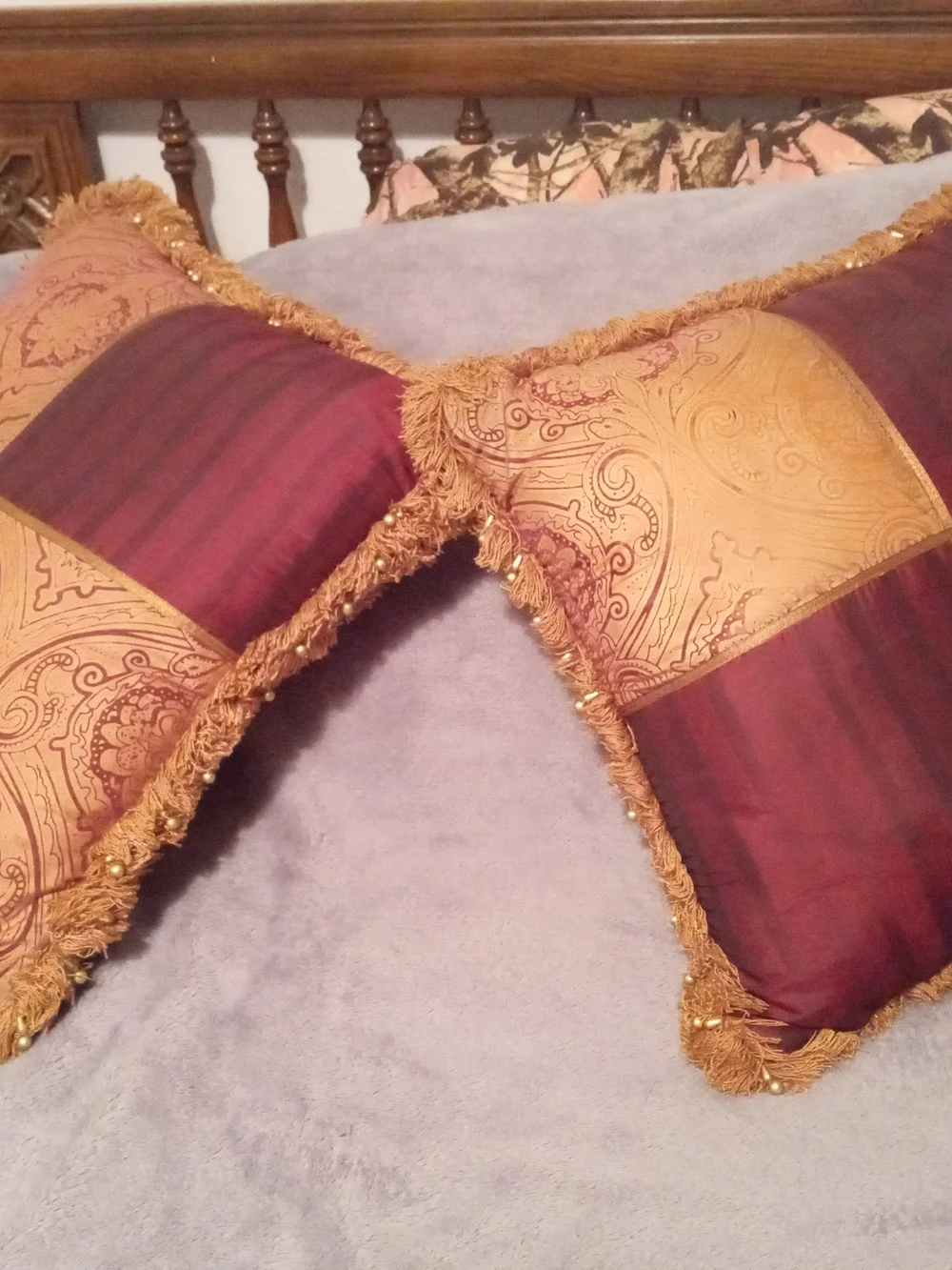 Decorative Tassel Pillow Pair in Burgundy and Gold